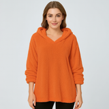 Fleece-Kapuzenpullover – Unifarbenes Damen Sweatshirt mit langen Ärmeln – Orange