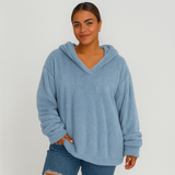 Fleece-Kapuzenpullover – Unifarbenes Damen Sweatshirt mit langen Ärmeln – Himmelblau