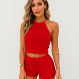 Damen Zweiteiler – Lässiges Top & Shorts Set für den Sommer – Rot