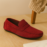 Milano Herren-Leder-Loafer – Klassische Slipper mit rutschfester Sohle – Bordeauxrot