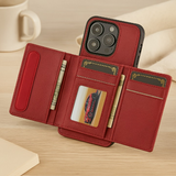 Abnehmbare magnetische Brieftasche für iPhone 11–16 Pro Max/Plus – PU-Leder, 5 Kartenfächer, kabelloses Laden – Rot