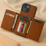 Abnehmbare magnetische Brieftasche für iPhone 11–16 Pro Max/Plus – PU-Leder, 5 Kartenfächer, kabelloses Laden – Braun