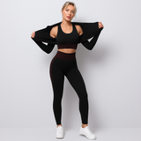 3-teiliges Yoga-Set für Damen – Fuchsia Schwarz