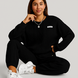 Damen Zweiteiler aus Strukturstoff – Langarm-Sweatshirt & Jogginghose – Lässig & Bequem – Schwarz