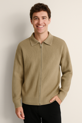Eli Strickjacke mit Reißverschluss – Beige