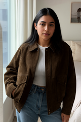 Anika Bomberjacke mit Samtoptik – Braun