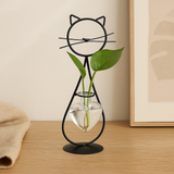 FelineBloom – Herzförmiger Glas-Pflanzkasten mit katzeninspiriertem Halter – Schwarz