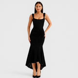 Liva – Ärmellos, gerafftes, Bodycon Abendkleid – Schwarz