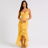 Selene – Rüschiges Rüschen Kleid im Dovetail-Stil – Gelb