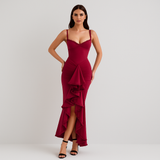 Selene – Rüschiges Rüschen Kleid im Dovetail-Stil – Burgund