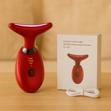 GlowLift – Anti-Falten Gesichtsstraffungs-Massagegerät mit LED-Lichttherapie für Gesicht und Hals – Rot