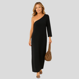 Elena – Elegantes asymmetrisches Maxikleid für einen Statement-Look – Schwarz
