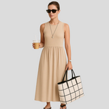 Isla Ärmelloses Casual Maxikleid mit flatterndem Schnitt – Beige