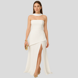 Aurora trägerlose asymmetrische Abendkleidung – Elegantes formelles Kleid – Weiß
