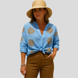 Isla Bohemian Chic Sommerbluse – Lange Ärmel Top – Blau