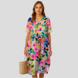 Elena Bloom Legeres Midi-Kleid – Blümchenleichtes Sommer-Eleganz-Kleid – Rosa