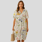 Elena Bloom Legeres Midi-Kleid – Blümchenleichtes Sommer-Eleganz-Kleid – Weiß