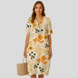 Elena Bloom Legeres Midi-Kleid – Blümchenleichtes Sommer-Eleganz-Kleid – Orange