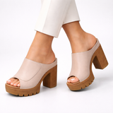 Nicolien – Sandalen Mit Offener Zehenpartie und Klobigem Absatz – Beige