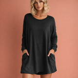 Oversized Tunika mit Taschen für Damen – bequeme lässige lange Bluse | Lieke – Schwarz