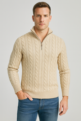 Herren Pullover | Stehkragen mit teilweiser Öffnung – Beige