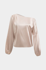 Astrid | Ballonärmeln Asymmetrische One-Shoulder Satin-Bluse – Champagner