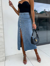 Ember | Eleganter und Stilvoller Figurbetonter Jeansrock – Hellblau
