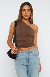 Seralina | Damen Elegant Crop Oberteil | Schick – Braun