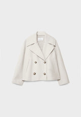 Kurzer Damenmantel mit doppelter Knopfreihe aus veganem Leder – Beige