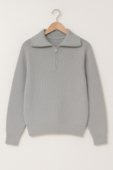 Christopher Strickpullover mit Reißverschluss und Streifen – Grau