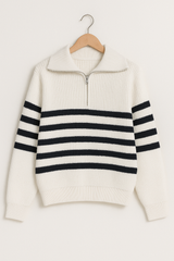 Christopher Strickpullover mit Reißverschluss und Streifen – Weiß gestreift