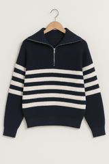 Christopher Strickpullover mit Reißverschluss und Streifen – Marineblau gestreift