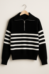 Christopher Strickpullover mit Reißverschluss und Streifen – Schwarz gestreift