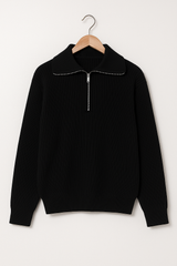 Christopher Strickpullover mit Reißverschluss und Streifen – Schwarz