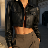 Clara Kunstlederjacke Kurz Cropped – Schwarz