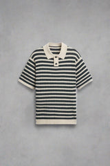 Klassisches gestreiftes Strickpolo – Schwarz/Marineblau