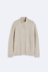 Felix | Zopfstrickpullover mit Halbreißverschluss – Warm & Stilvoll – Beige