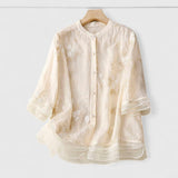 Maisie | Blumenbluse aus Premium-Materialien – Beige