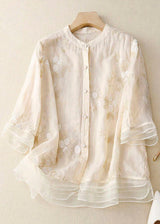 Kourtney – Elegante Damenbluse mit Stickerei – Beige
