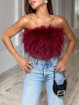 Claudia | Modernes Torchless Bandeau Top – Dunkelrot