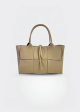 Handtasche Damen – Echt Leder Tasche – Geflochten Design – Beige