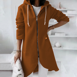 Eleganter Langer Damen-Kapuzenpullover | mit Reißverschluss – Kaffee