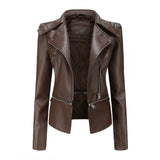 Bikerjacke Damen Slim Fit | Mit Reißverschluss – Dunkelbraun