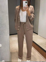 Sorya - Softtouch-Strick-Set aus Cardigan und Hose – Khaki