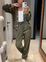 Sorya - Softtouch-Strick-Set aus Cardigan und Hose – Grün