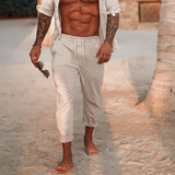 Elegantes Leinenhose Herren Kordelzug – Weiß