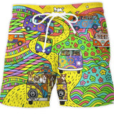 Schnelltrocknende Badeshorts mit Kordelzug Busmotiv – Gelb