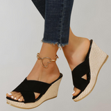 Damen Orthopädische Keilsandalen Mit Gepolsterter Bogenunterstützung - Generosa – Schwarz