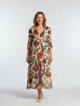 Corisande | V-Ausschnitt Langarm Blumenkleid Midi – Floral
