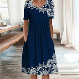 Calliope – Baumwollkleid mit Rundhalsausschnitt – Marineblau
